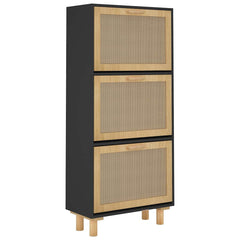 vidaXL Shoe Cabinet Black 52x25x115 cm Engineered Wood&Natural Rattan 4