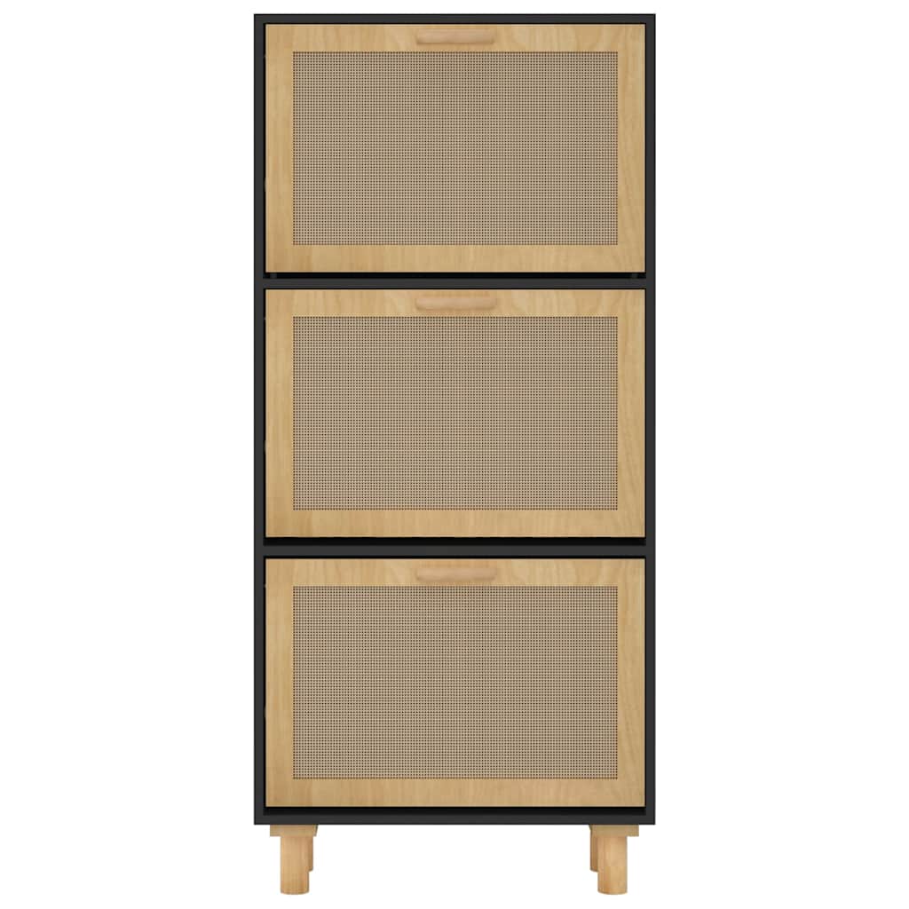 vidaXL Shoe Cabinet Black 52x25x115 cm Engineered Wood&Natural Rattan 5