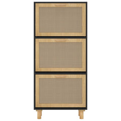 vidaXL Shoe Cabinet Black 52x25x115 cm Engineered Wood&Natural Rattan 5