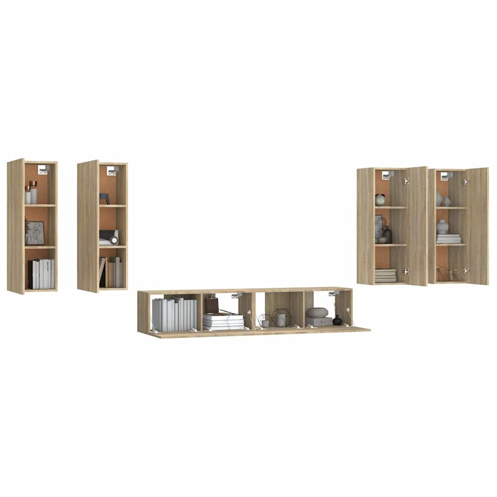6 Piece TV Cabinet Set Engineered Wood Sonoma oak