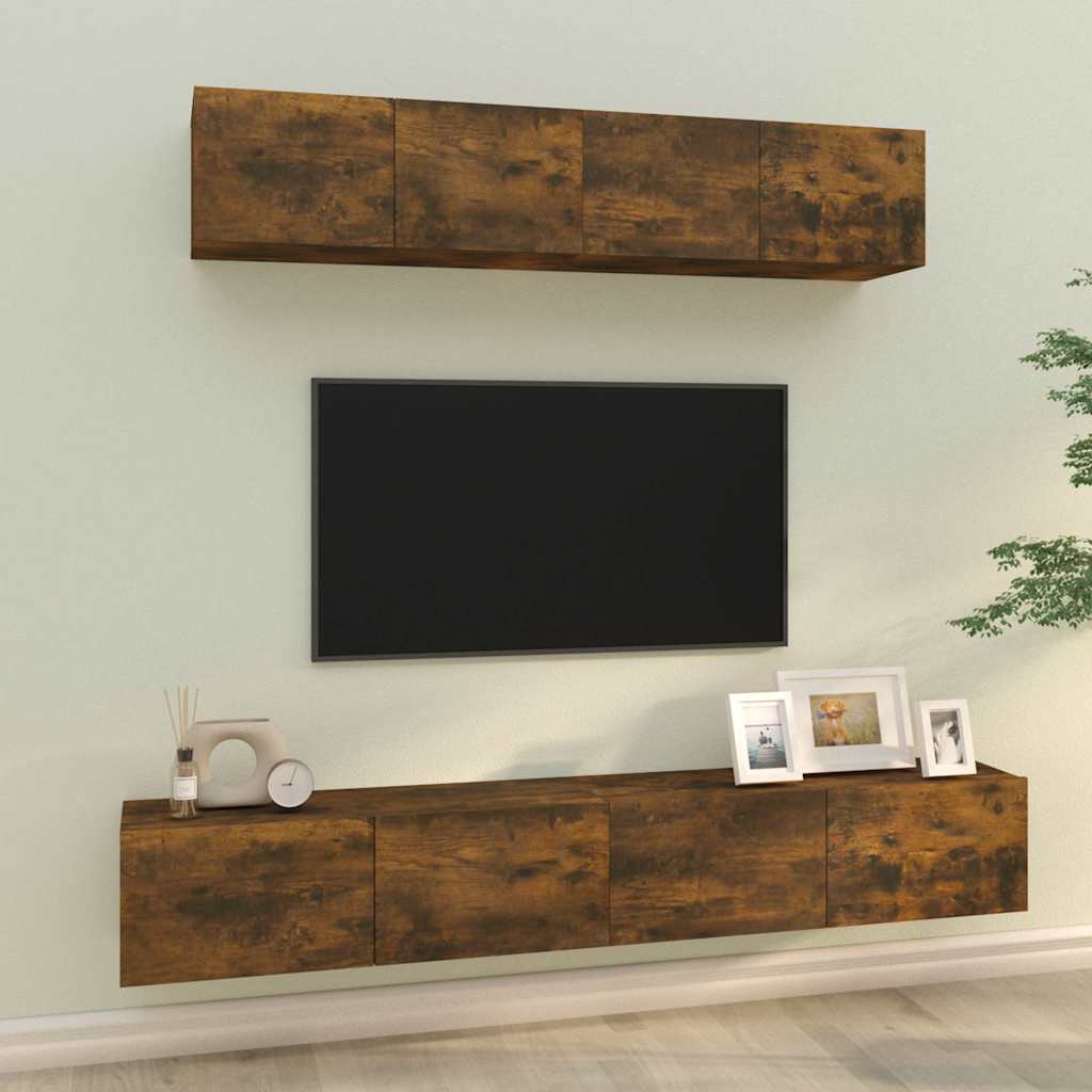 vidaXL 4 Piece TV Cabinet Set Smoked Oak Engineered Wood 1