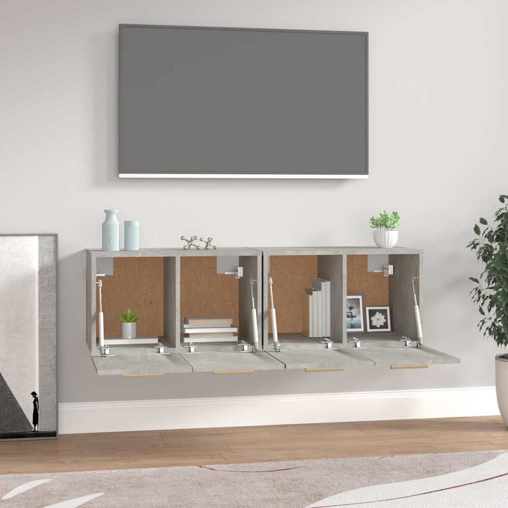 Wall Cabinets 2 pcs 60x36,5x35 cm Engineered Wood Depth 36.5 cm Concrete grey 60 cm