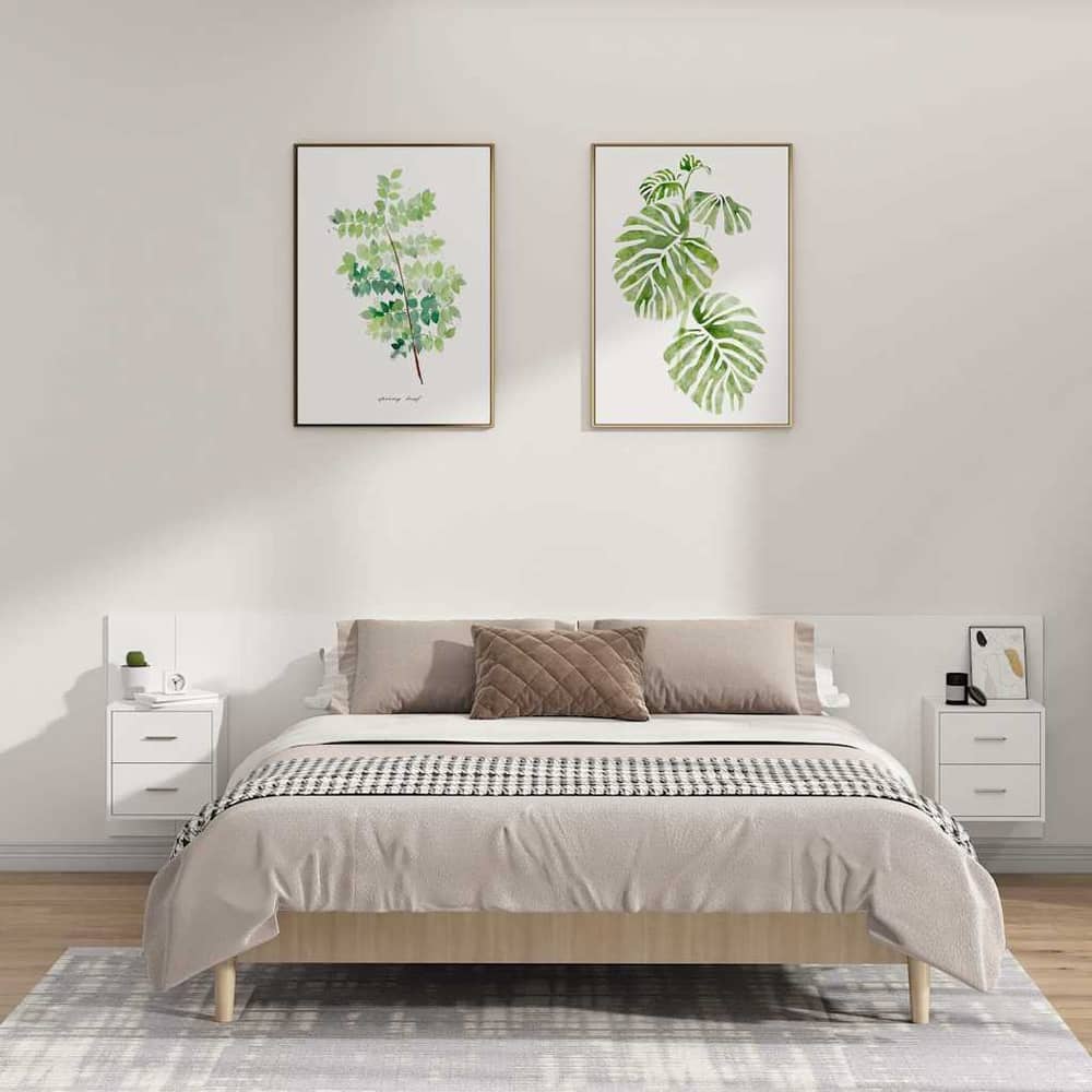 Bed Headboard with Cabinets Engineered Wood Two Drawers White