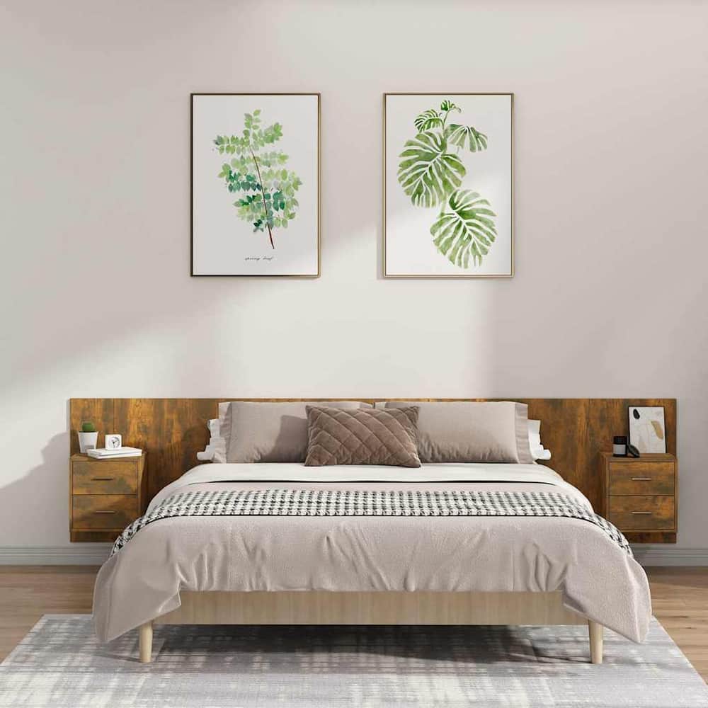 Bed Headboard with Cabinets Engineered Wood Two Drawers Smoked oak