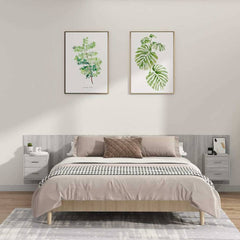 Bed Headboard with Cabinets Engineered Wood Two Drawers Grey sonoma