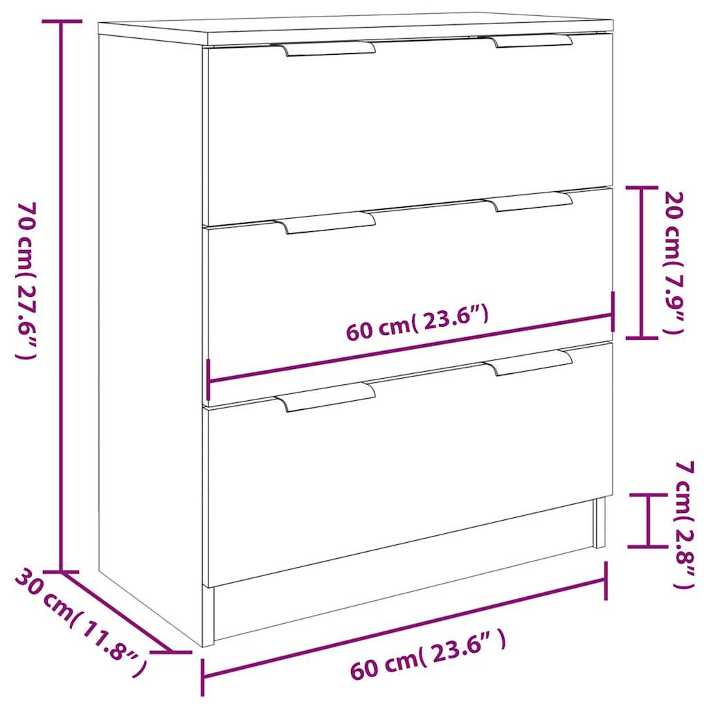 3 Piece Sideboards Engineered Wood White