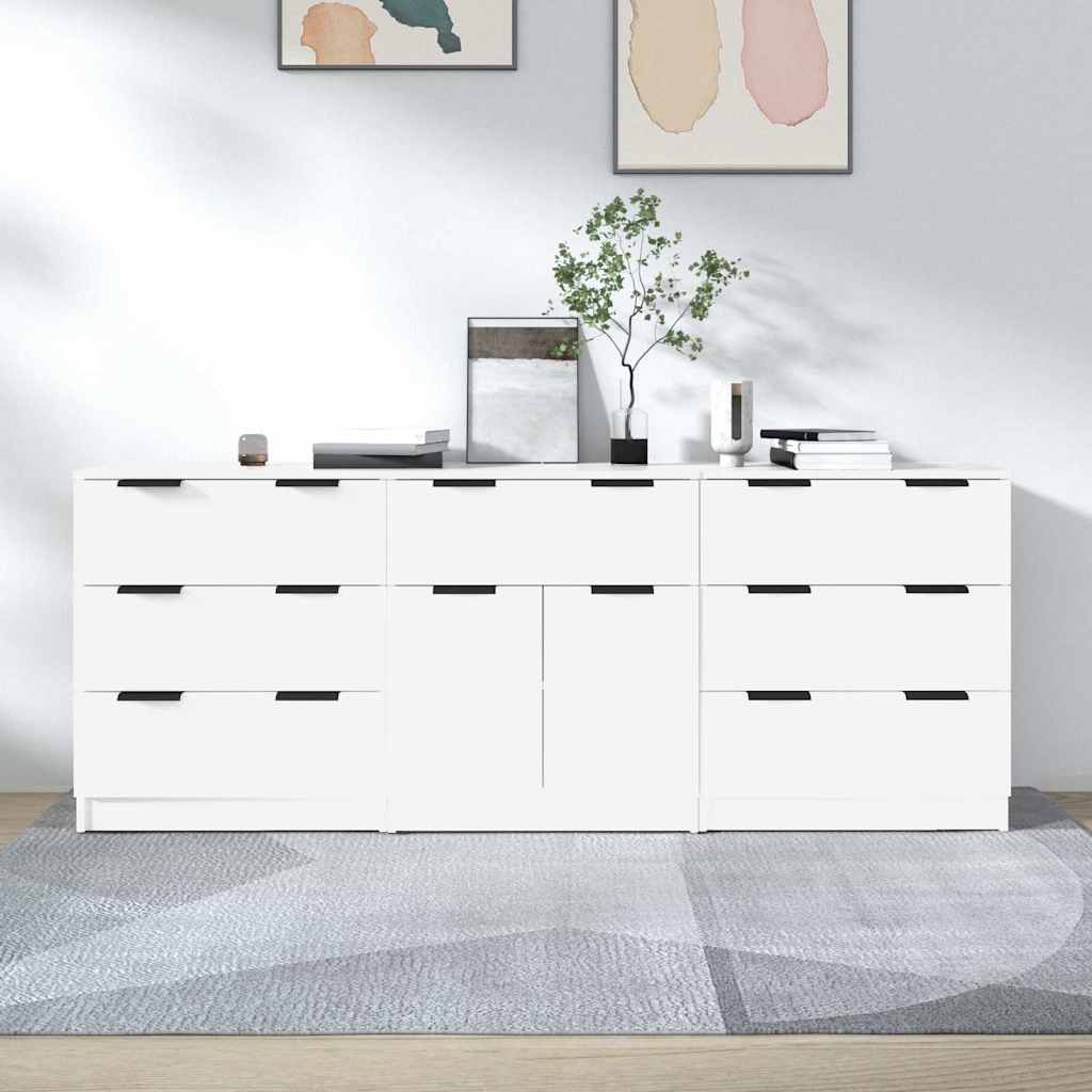 3 Piece Sideboards Engineered Wood White