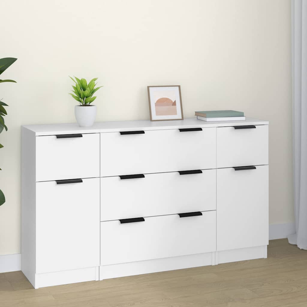3 Piece Sideboard Set Engineered Wood White