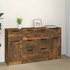 3 Piece Sideboard Set Engineered Wood Smoked oak
