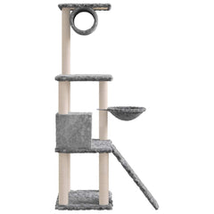 vidaXL Cat Tree with Sisal Scratching Posts Light Grey 131 cm 4