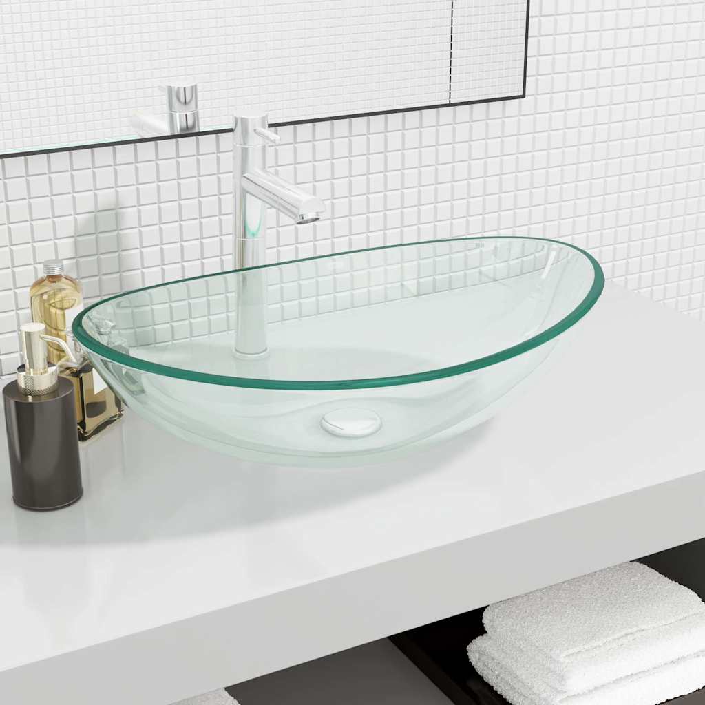 vidaXL Basin Tempered Glass 54.5x35x15.5 cm Transparent 1