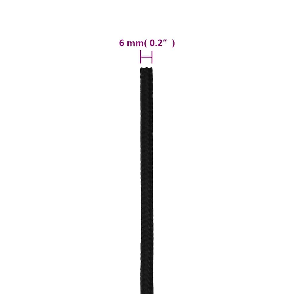 vidaXL Work Rope Black 6 mm 100 m Polyester 6