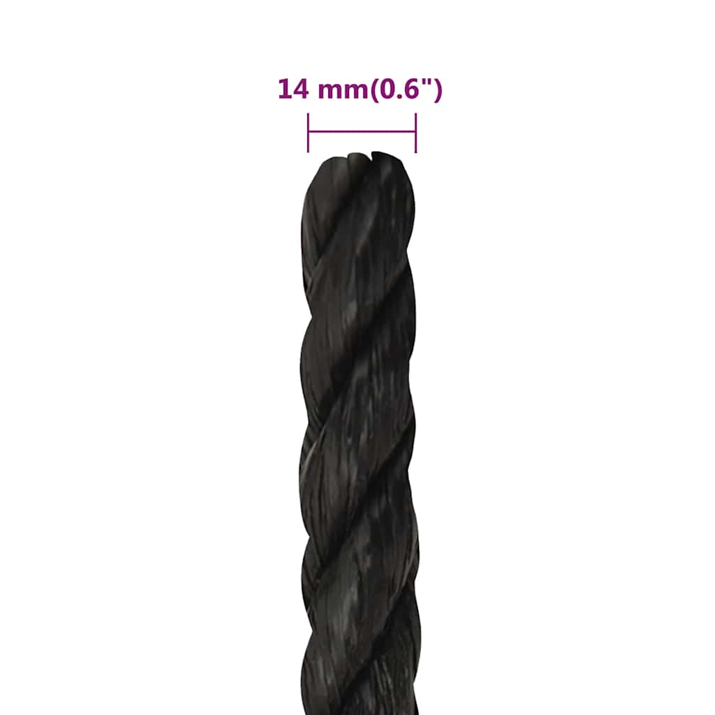 vidaXL Work Rope Black 14 mm 50 m Polypropylene 6