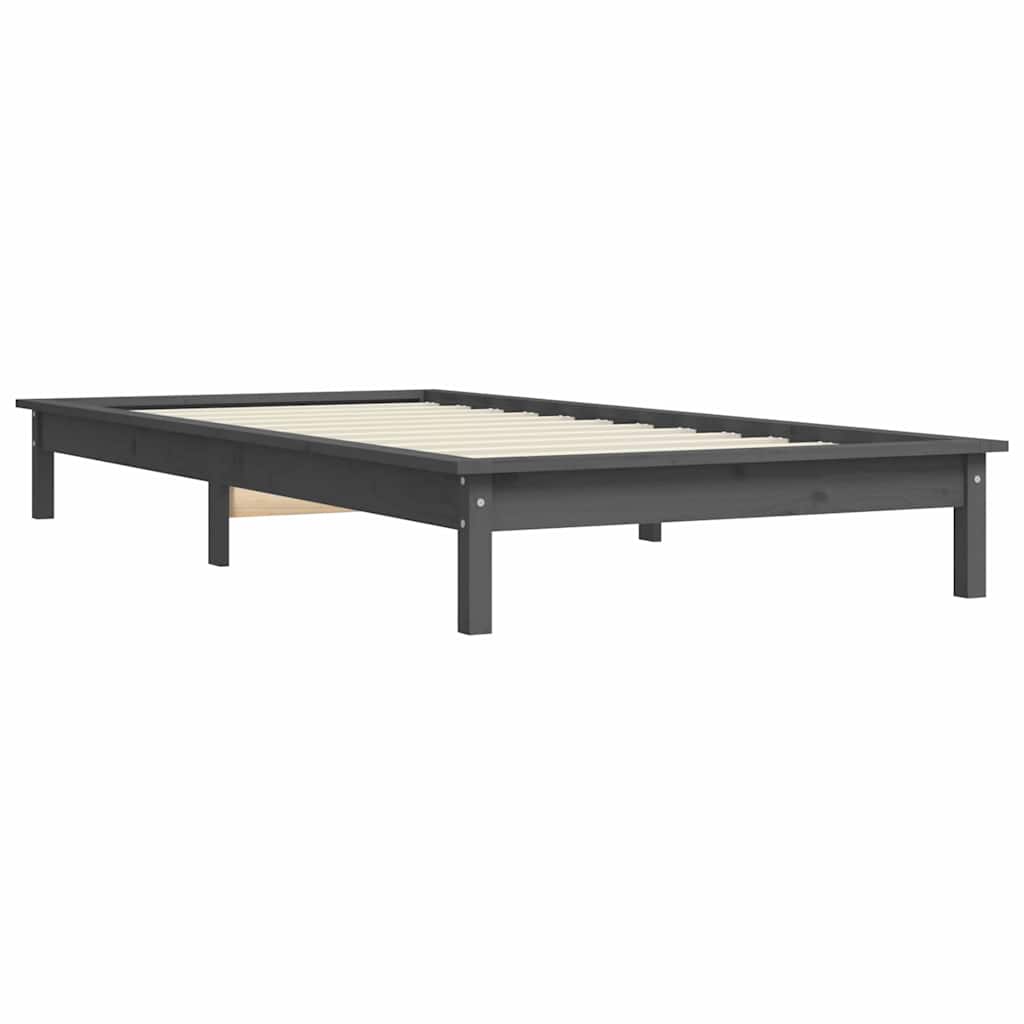 vidaXL Bed Frame without Mattress Grey Single Solid Wood 4