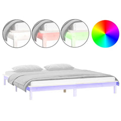 LED Bed Frame without Mattress Solid Wood Length 200 cm White 140 cm
