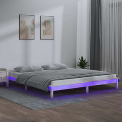 LED Bed Frame without Mattress Solid Wood Length 200 cm White 140 cm