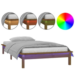vidaXL LED Bed Frame without Mattress Honey Brown 75x190cm Solid Wood 2