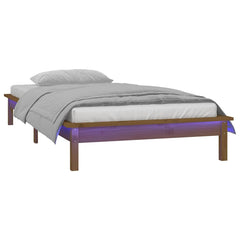 vidaXL LED Bed Frame without Mattress Honey Brown 75x190cm Solid Wood 3
