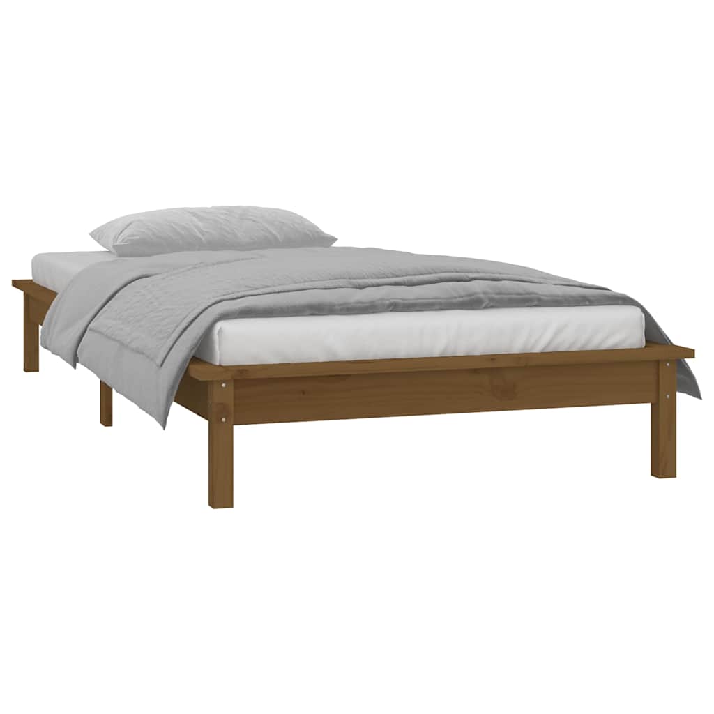vidaXL LED Bed Frame without Mattress Honey Brown 75x190cm Solid Wood 5