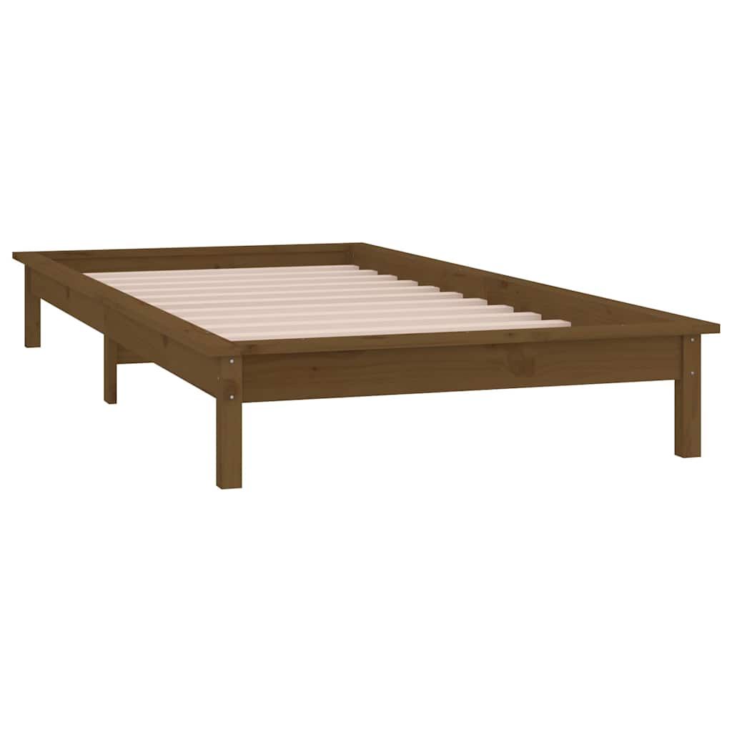 vidaXL LED Bed Frame without Mattress Honey Brown 75x190cm Solid Wood 6