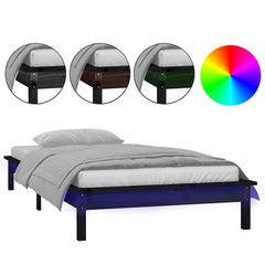 vidaXL LED Bed Frame without Mattress Black 75x190 cm Small Single Solid Wood 2