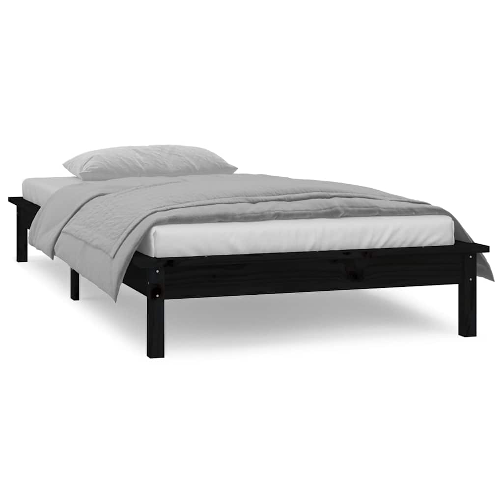 vidaXL LED Bed Frame without Mattress Black 75x190 cm Small Single Solid Wood 4