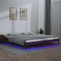LED Bed Frame without Mattress Solid Wood Length Honey Brown