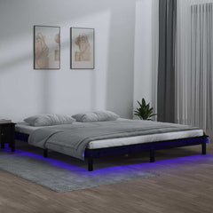 LED Bed Frame without Mattress Solid Wood Length 190 cm Black 120 cm