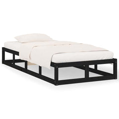 vidaXL Bed Frame without Mattress Black 75x190 cm Small Single Solid Wood 2