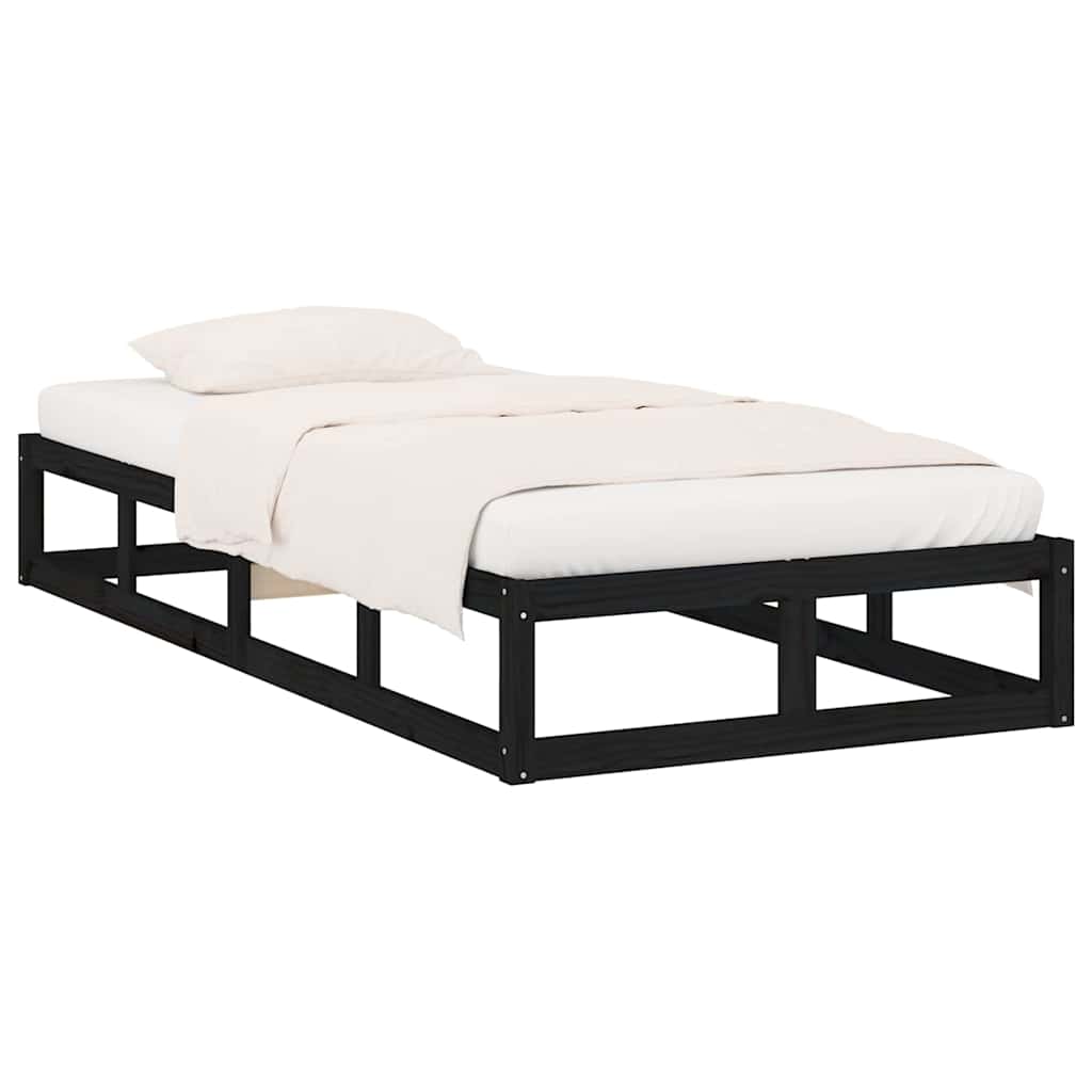 vidaXL Bed Frame without Mattress Black 75x190 cm Small Single Solid Wood 3
