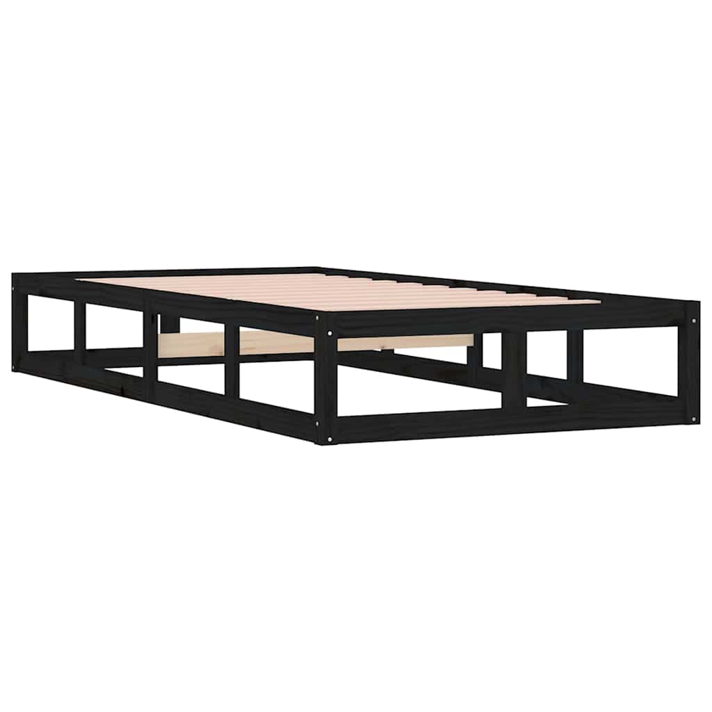 vidaXL Bed Frame without Mattress Black 75x190 cm Small Single Solid Wood 4