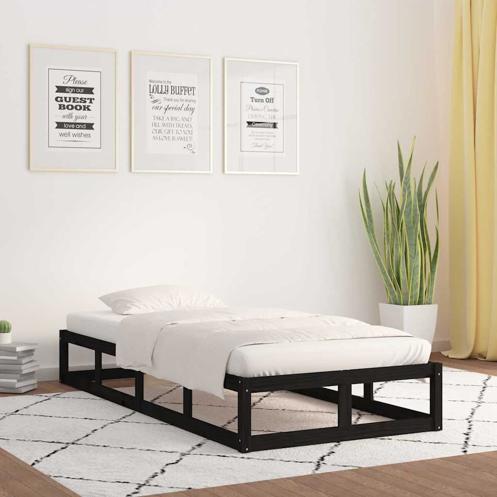 vidaXL Bed Frame without Mattress Black 75x190 cm Small Single Solid Wood 1