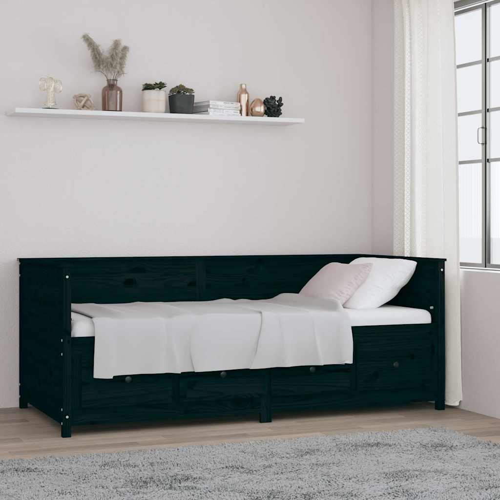 Day Bed without Mattress Solid Wood Pine Black 90 cm 200 cm