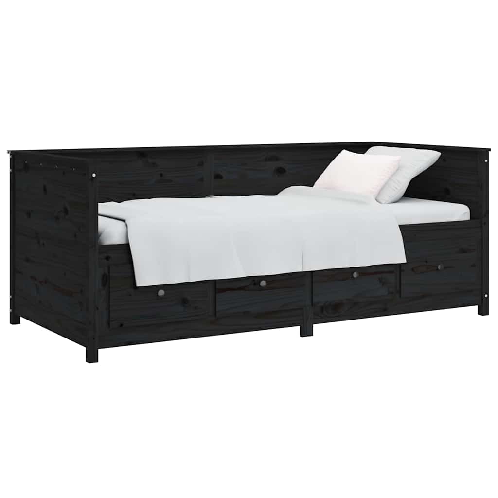 Day Bed without Mattress Solid Wood Pine Black 90 cm 190 cm