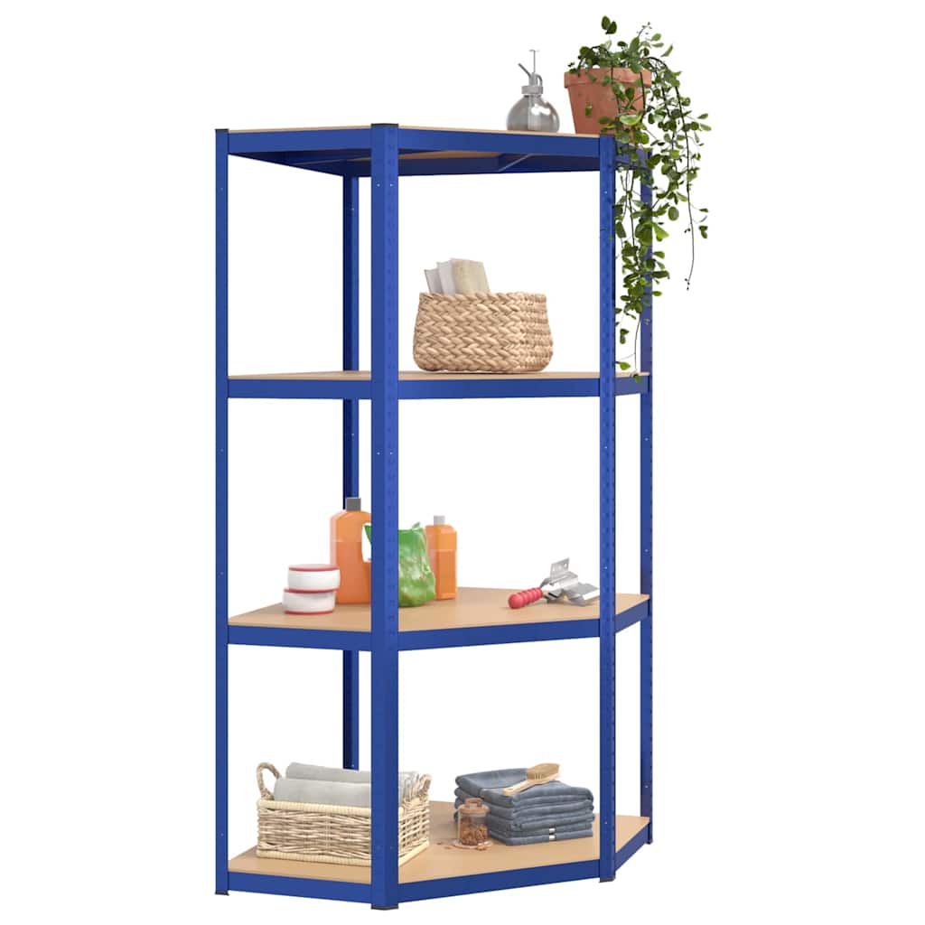 vidaXL 4-Layer Corner Shelf Blue Steel&Engineered Wood 3