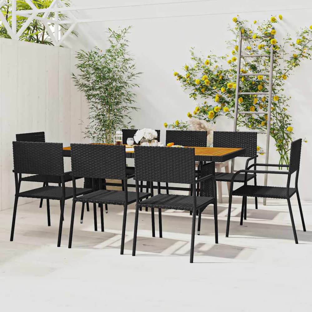 7 Piece Outdoor Dining Set Poly Rattan Black 8