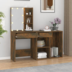 vidaXL LED Dressing Table with Cabinet Smoked Oak Engineered Wood 3
