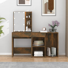 vidaXL LED Dressing Table with Cabinet Smoked Oak Engineered Wood 4