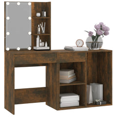 vidaXL LED Dressing Table with Cabinet Smoked Oak Engineered Wood 5