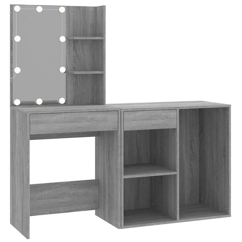 LED Dressing Table with Cabinet Engineered Wood Grey sonoma