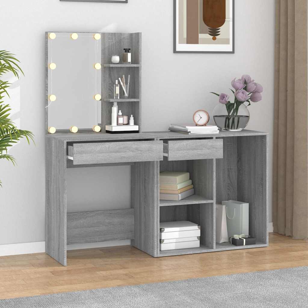 LED Dressing Table with Cabinet Engineered Wood Grey sonoma