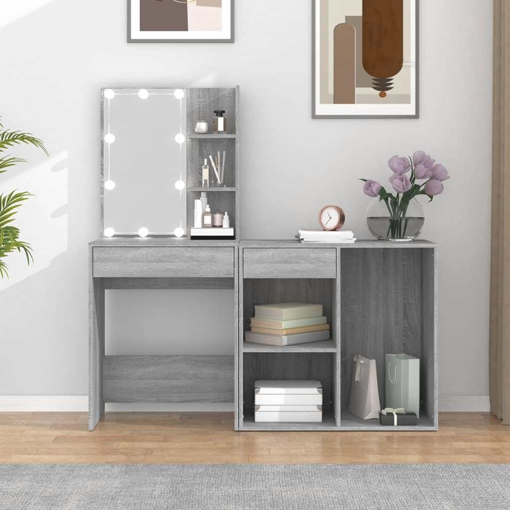 vidaXL LED Dressing Table with Cabinet Grey Sonoma Engineered Wood 4