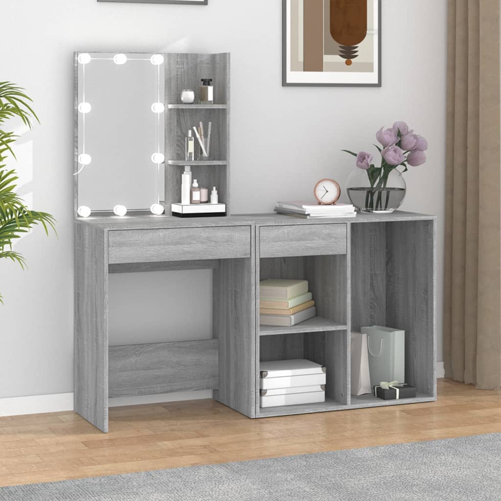 vidaXL LED Dressing Table with Cabinet Grey Sonoma Engineered Wood 1