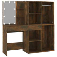 vidaXL LED Dressing Table with Cabinets Smoked Oak Engineered Wood 2