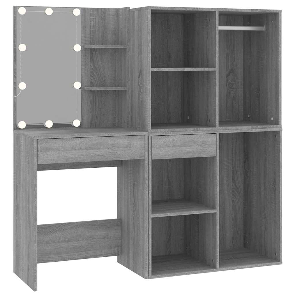 LED Dressing Table with Cabinets Engineered Wood Grey sonoma