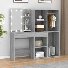 LED Dressing Table with Cabinets Engineered Wood Grey sonoma
