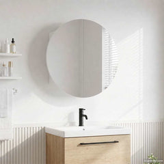 Bathroom Cabinet with Round Mirror&LED 40x40x17,5 cm White 40 cm 40 cm