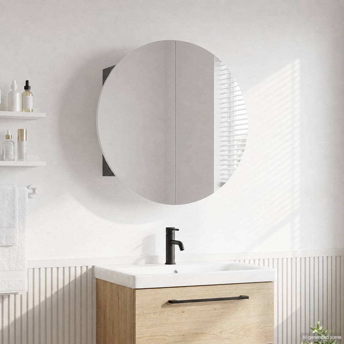 Bathroom Cabinet with Round Mirror&LED 40x40x17,5 cm Grey 54 cm 54 cm