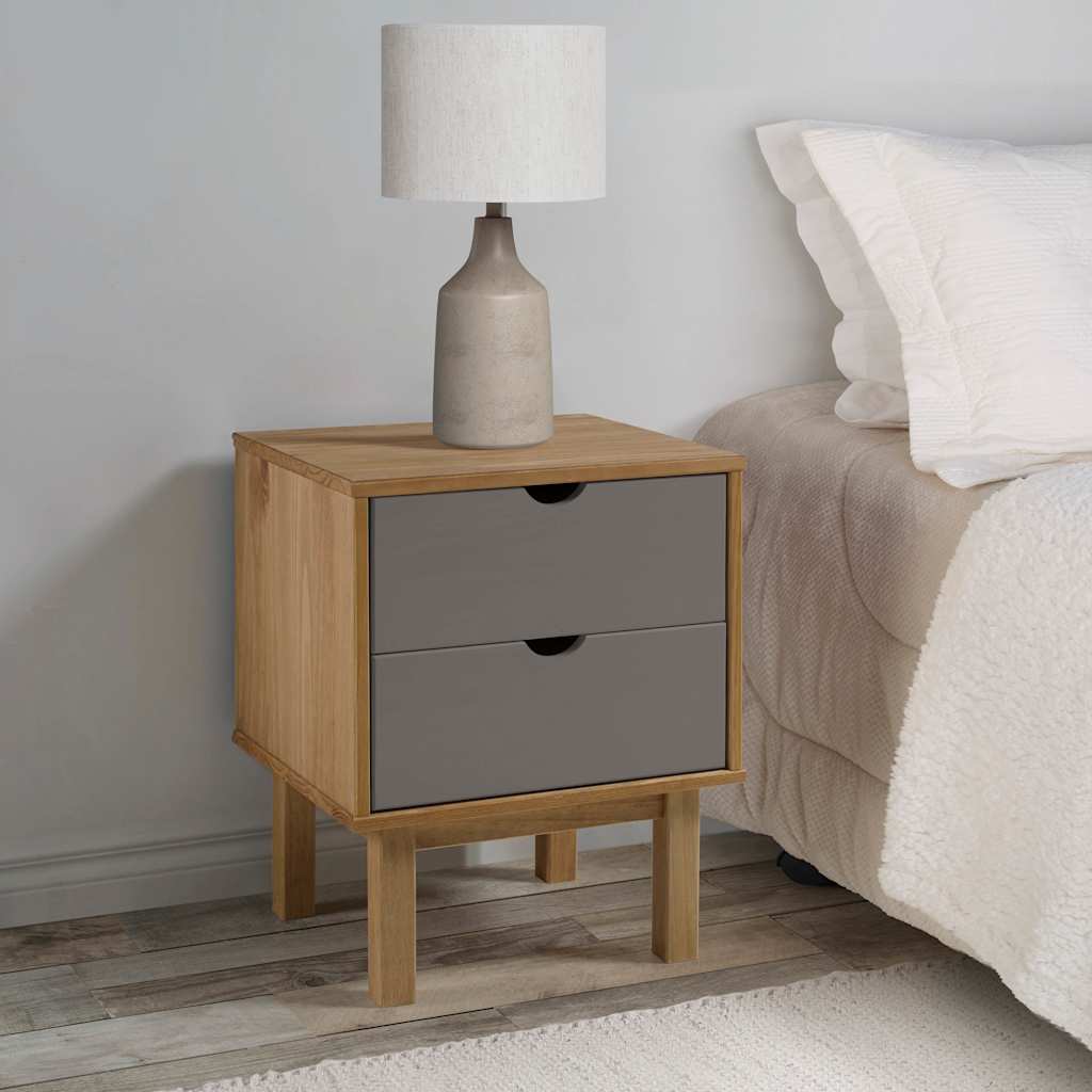 Bedside Cabinet "OTTA" 45x39x57 cm Solid Wood Pine Brown and grey
