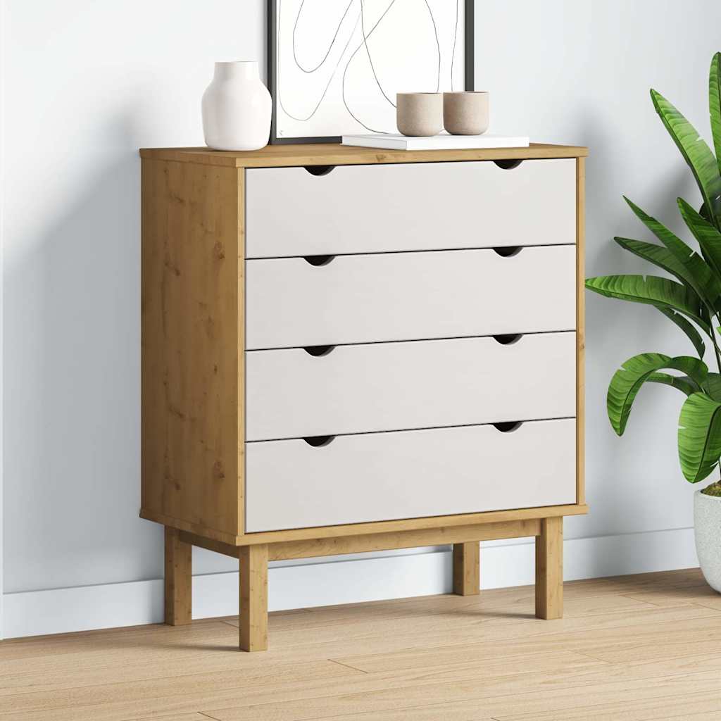 Drawer Cabinet"OTTA" 76,5x39,5x90cm Solid Wood Pine Brown and white
